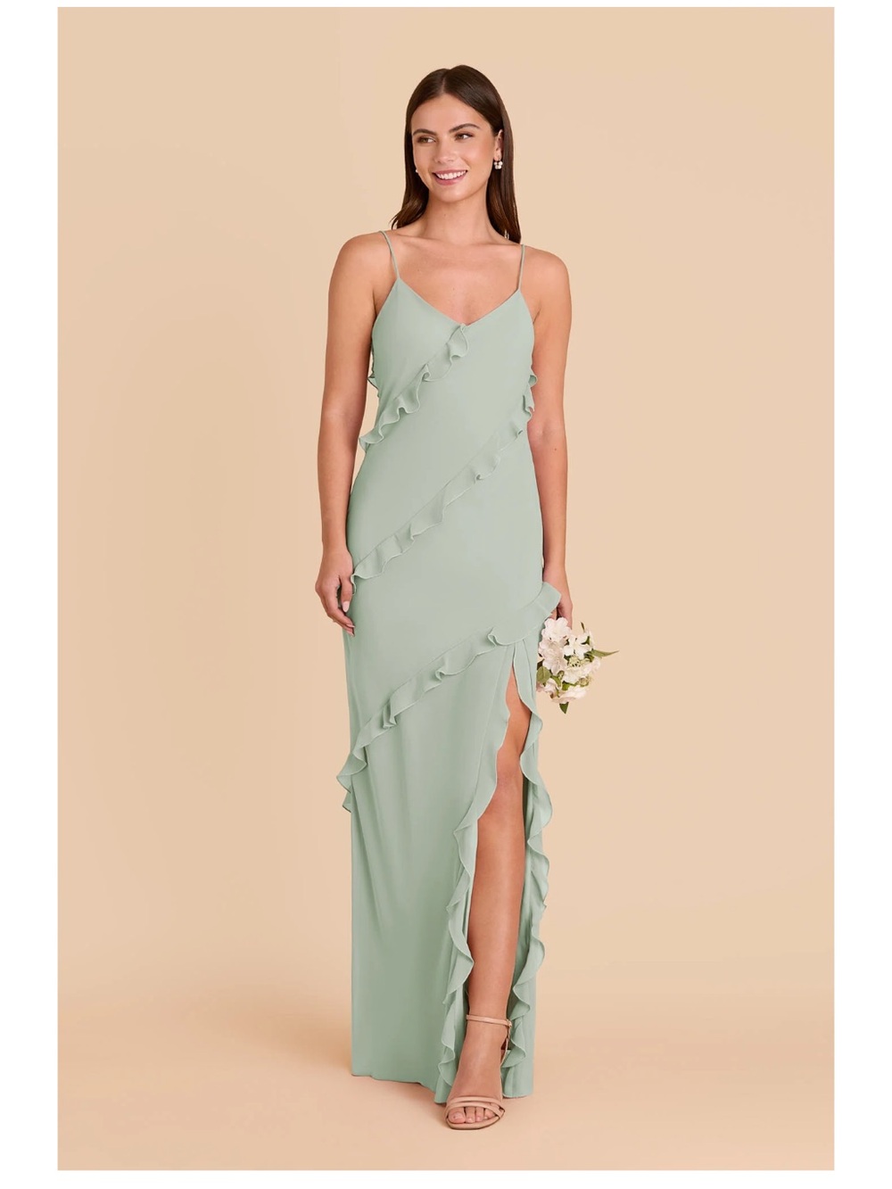 Birdy Grey Sage Maxi Dress with Diagonal Ruffles